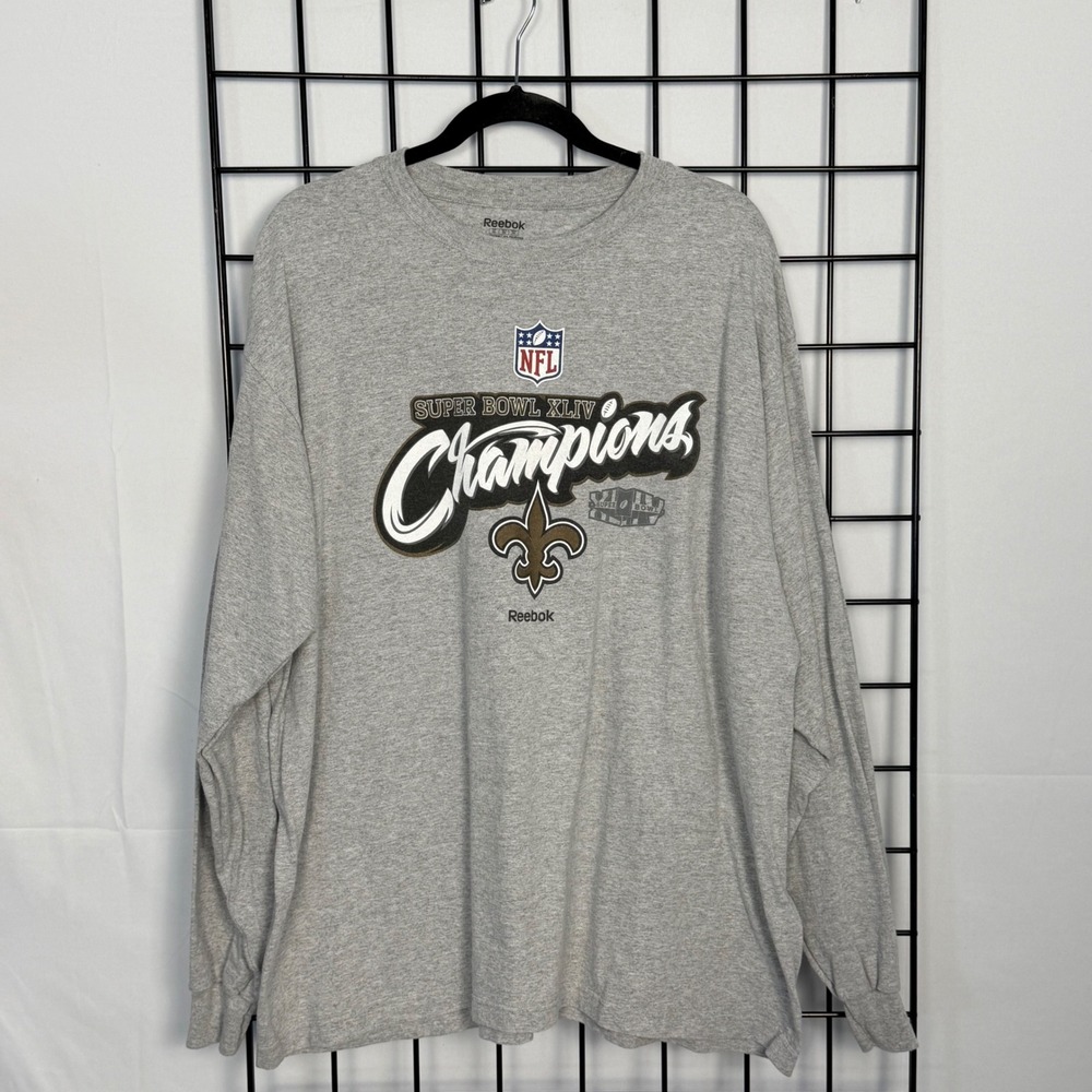 Reebok LS T-Shirt Men 2XL Gray New Orleans Saints Super Bowl XLIV Champions